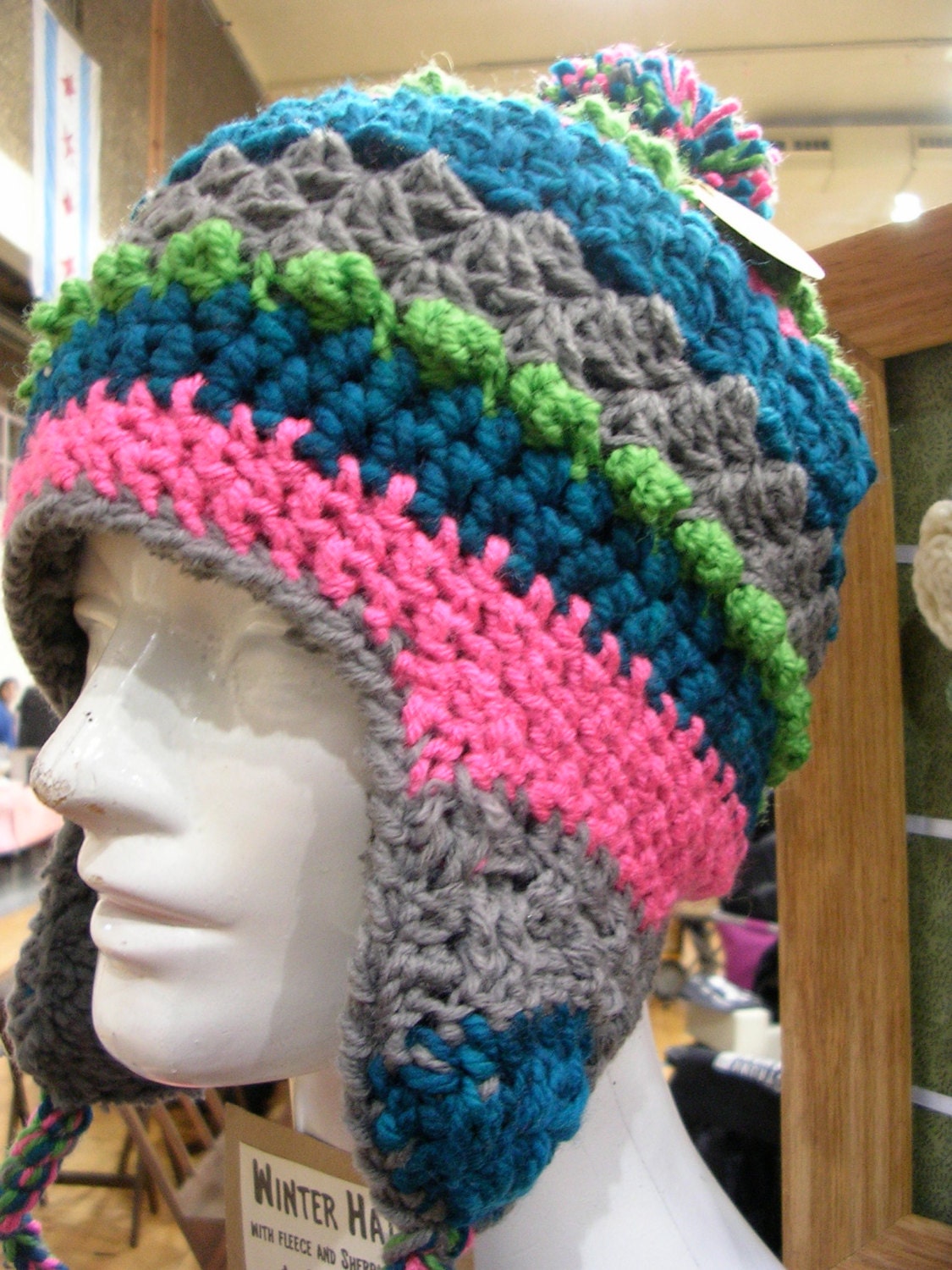 Funky Stripes Hat with Earflaps and Sherpa Lining