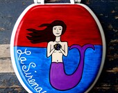 La Sirena Mermaid Hand Painted Toilet Seat Loteria Sea Ocean