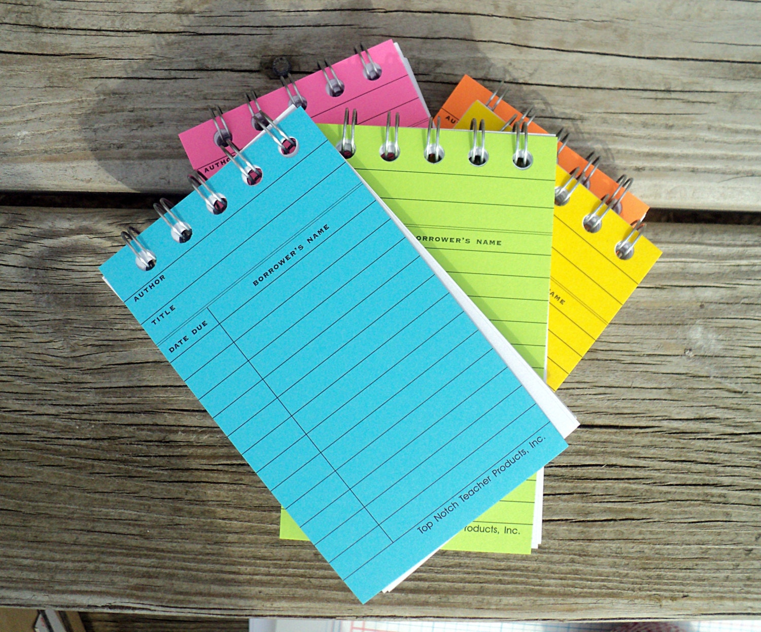 Neon Blue Library Card Notebook -- Library Favor, Vintage Library, Card Catalog