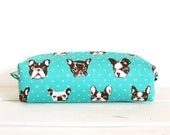 Boxy pencil / cosmetic pouch - French bulldog in mint