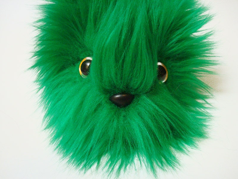 Weird Plush Monster -- Green Beane -- Strange Furry Stuffed Animal