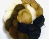 Handdyed BFL Wool Roving - Snowshoe - black, brown, white