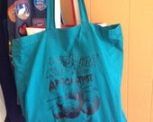 Panic Knitting for the Apocalypse Cotton Tote bag Teal with Black