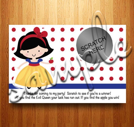 25 - Snow White Birthday Party Scratch Off Cards - Personalized To You
