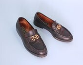 vintage 90s cole haan leather brass buckle logo loafer flats