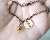 Treasure Key Bracelet - featuring hand stamped copper charm with key and copper pearl - READY to SHIP