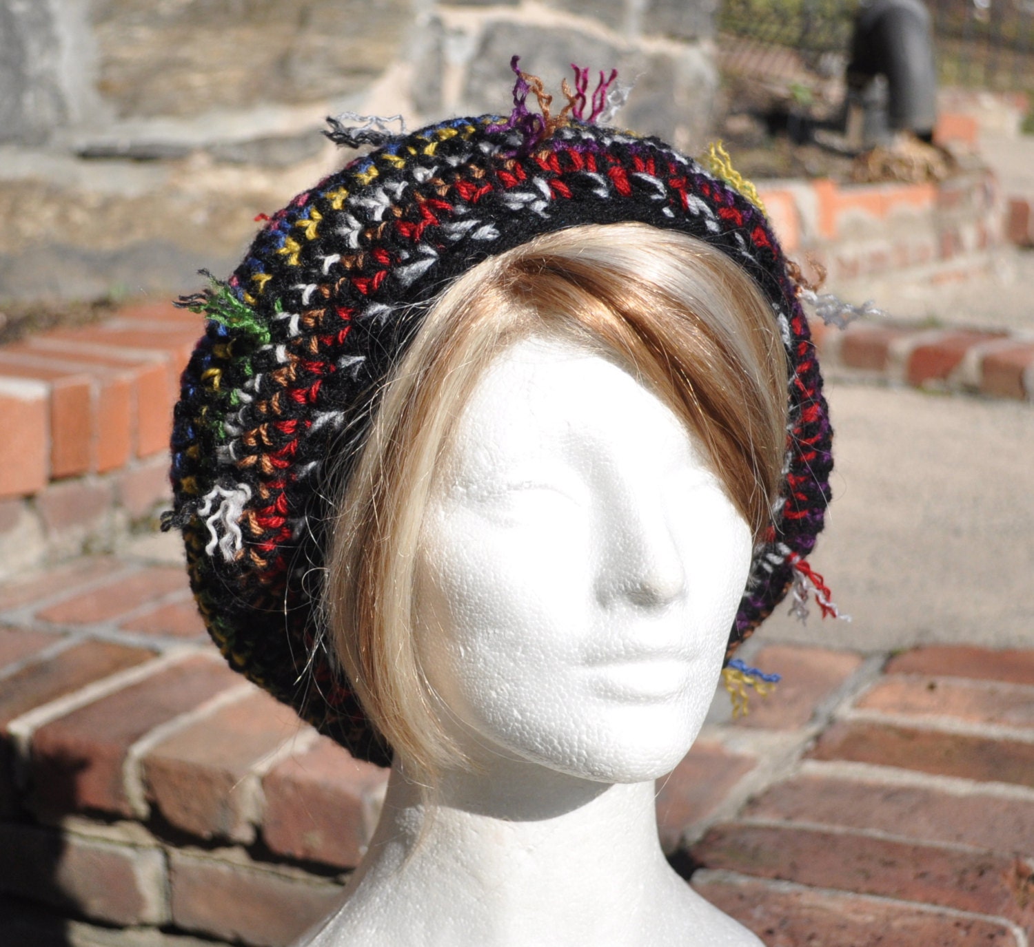 Happy Scrappy Rasta Hat - Colorful Crocheted Slouchy Hat