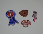 Vintage 70s and New Applique Patch Set of Six Mushroom Cougar Ribbon Ballet Shoes Shamrock Hibiscus
