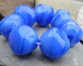 Marine Blue Pearl lampwork nugget bead set (7)