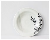 Small pottery plate aqua pale mint and leaf plant drawing in black