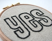 YES Hand Stitched Embroidered Wall Hoop Art Positive