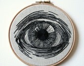 Eye Embroidery Hoop Art Hand Stitched Illustration Wall Plaque