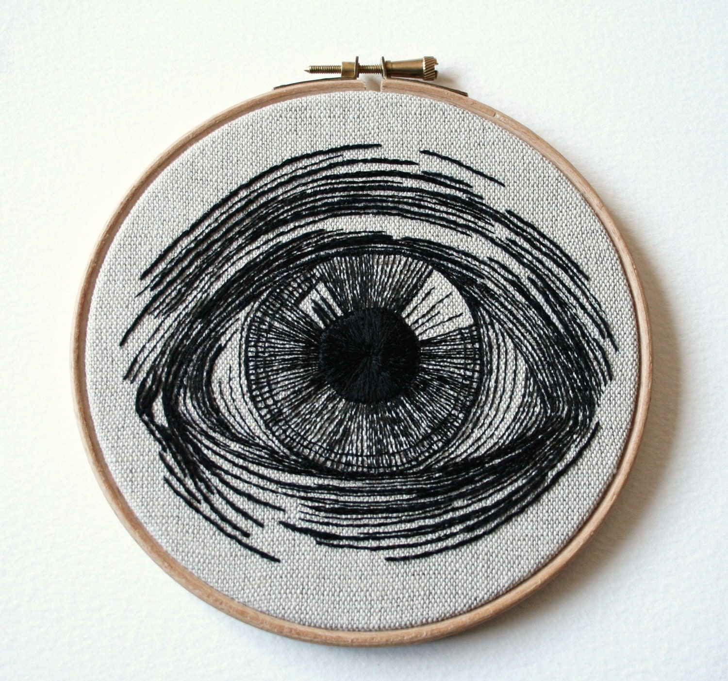 Eye Embroidery Hoop Art Hand Stitched Illustration Wall Plaque
