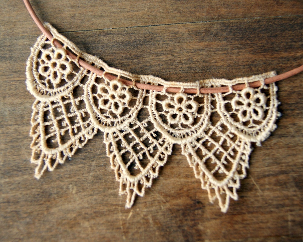 Leather and Lace Necklace, tea dyed lace, Greek leather cord, lace fashion, you choose leather color