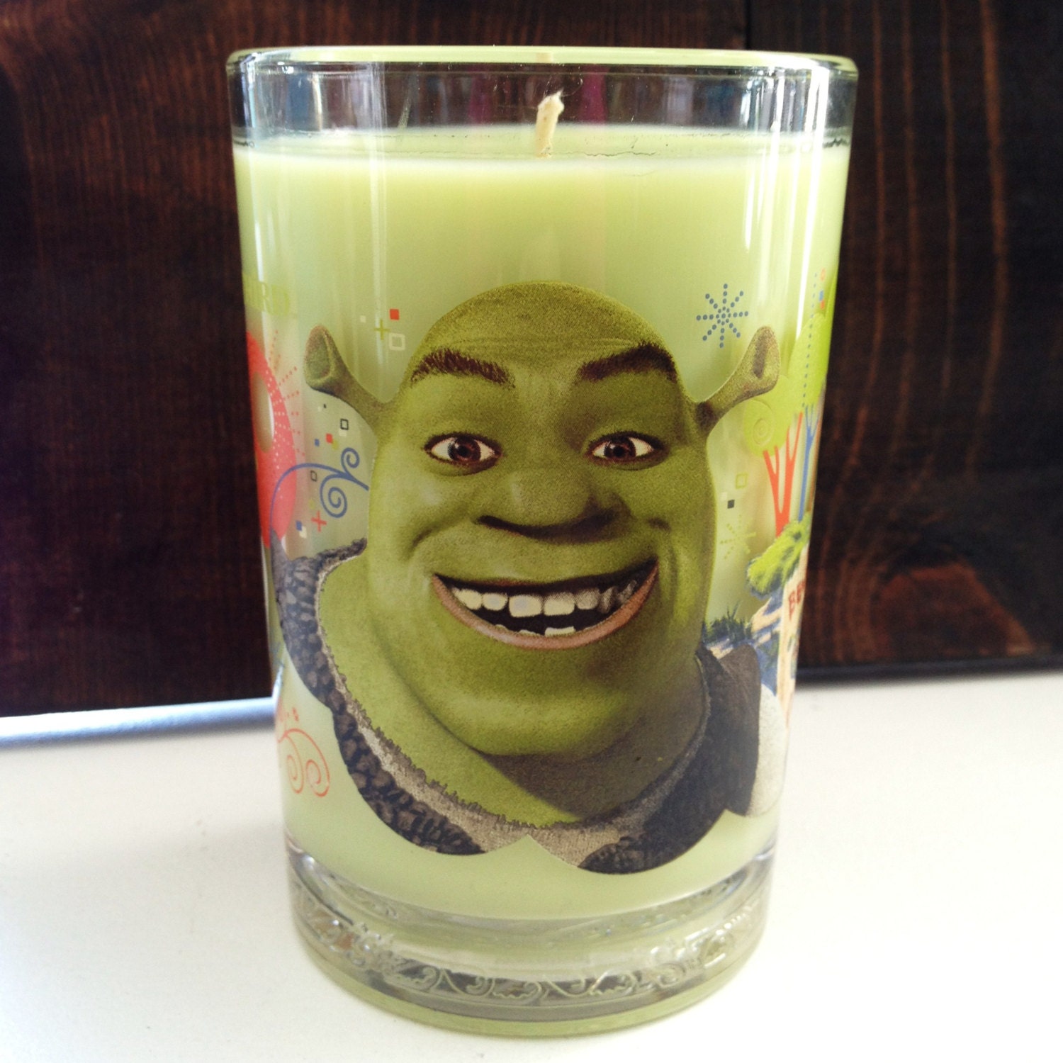 COCONUT LIME VERBENA Soy Blend Candle 12 Ounce in an Upcycled Vintage Shrek McDonald's Glass Tumbler AuntieDis