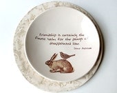 Friendship is Certainly the Finest Balm... Jane Austen, Quote from Northanger Abbey, Handmade Ceramic Dish, Rabbit and Bird