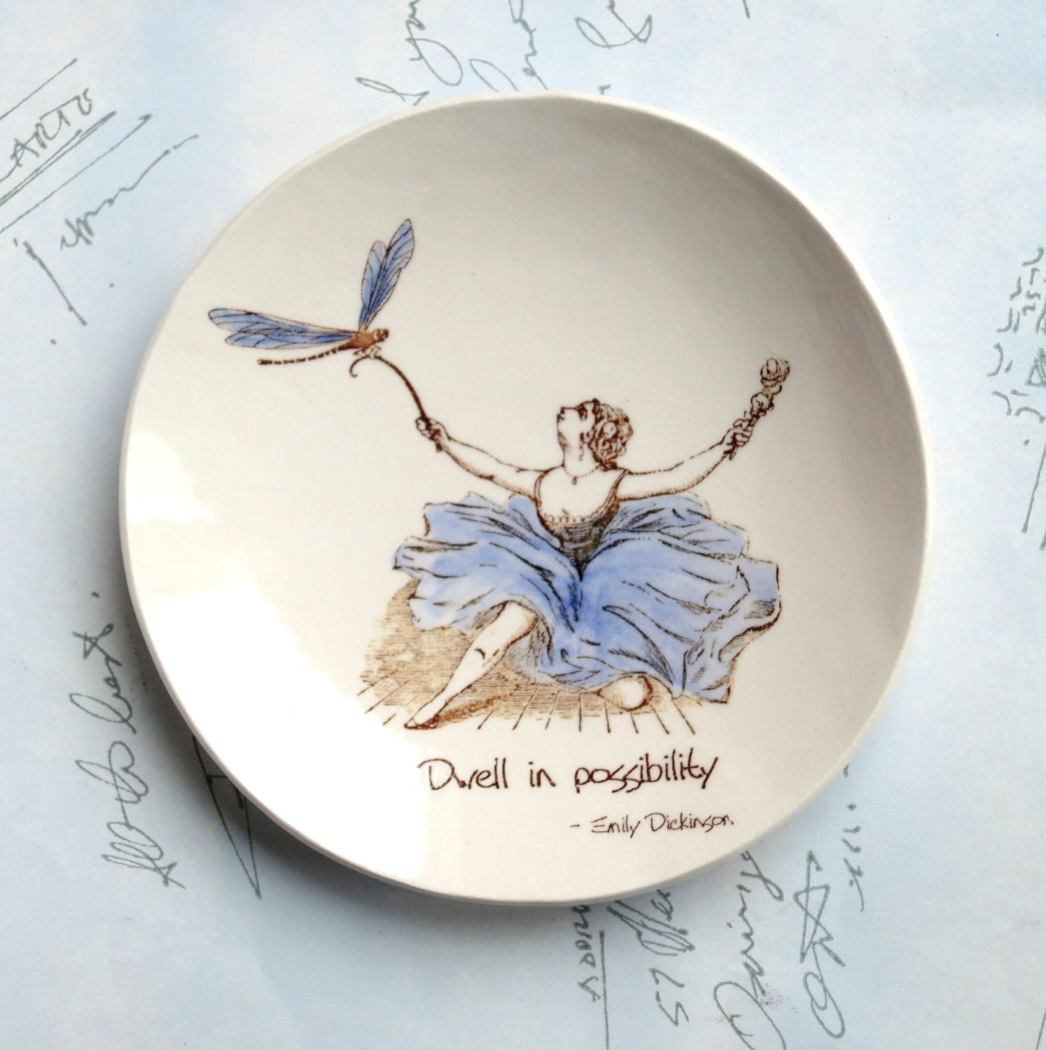 Dwell in Possibility . Emily Dickinson . Quote . Poetry . Dancer . Dragonfly . Handmade Ceramic . Ring Dish