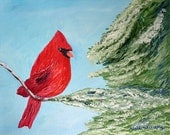 Cardinal  / Red Bird in the Snow / Original Oil by Maria Williams