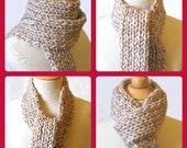 Chunky Knit Mens Scarf - French Toast - Luxury Beige Wool Unisex Gift