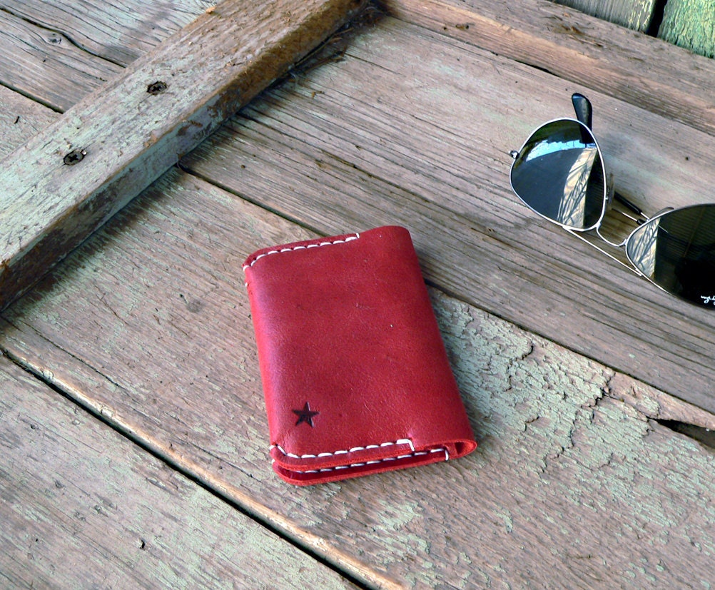 Lonely Star Leather Wallet hand stitched for him or her