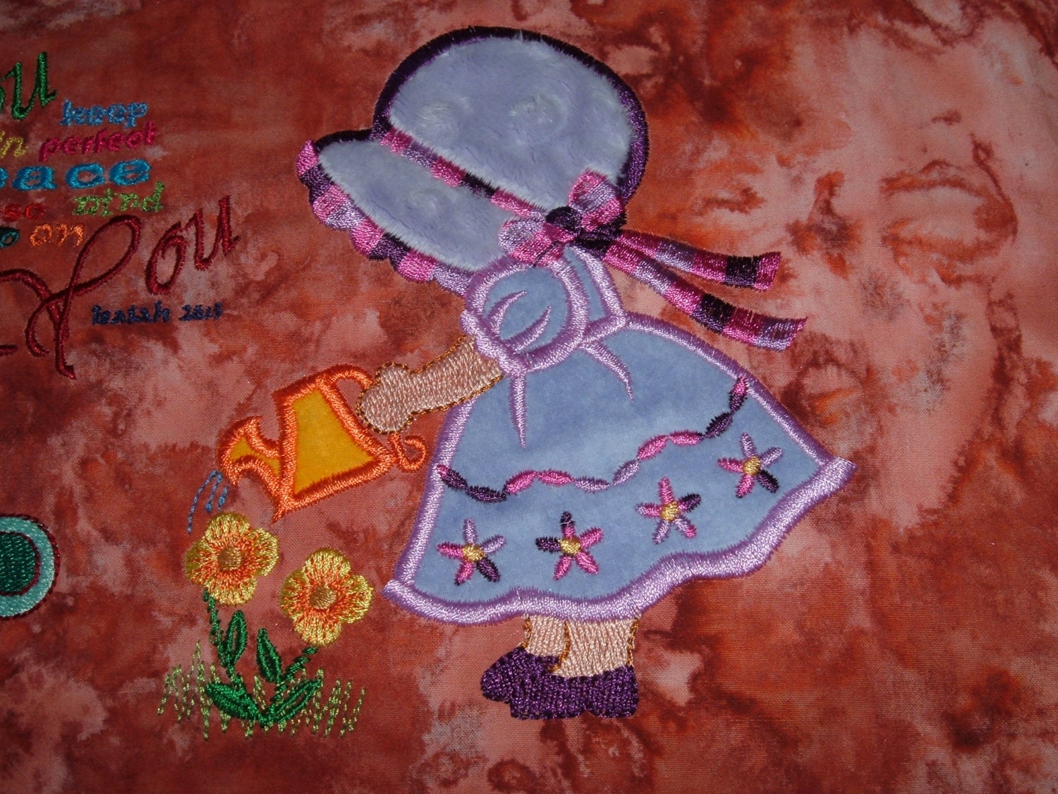 Quilt Square, Quilt Block, Embroidered and Appliqued Designs, Bible Verse, Cross, Butterfly, Bonnet Girl Watering Flowers, Custom Order