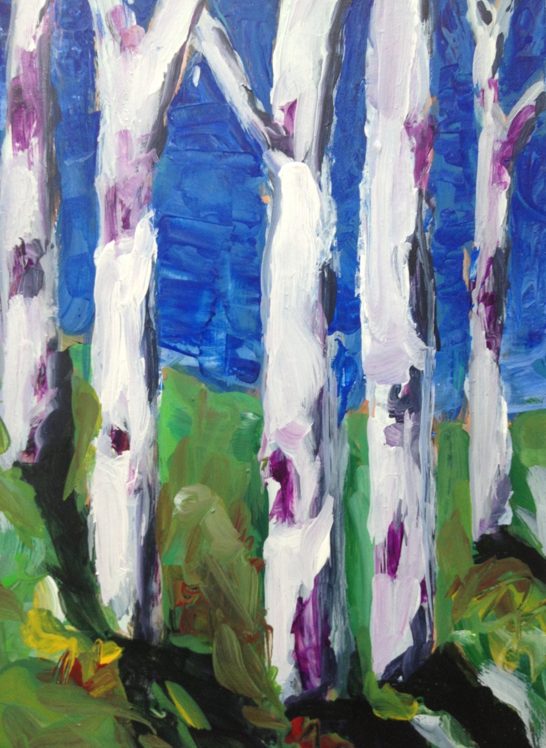 Original painting acrylic 5x7 aspen birch trees