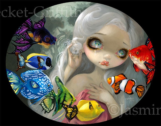 Poissons Volants: Arc-en-Ciel rainbow flying fish fairy art print by Jasmine Becket-Griffith 8x10