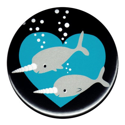 Narwhal Love Pocket Mirror with gray bag