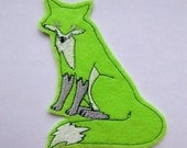 Fox, Sew On Patch, Fox Applique, Fox Patch, Neon Green Fox, Felt Fox, Fox Clothing