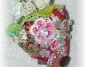 Strawberry Ornament Victorian Wall Decor Hand Embroidered Crazy Quilt