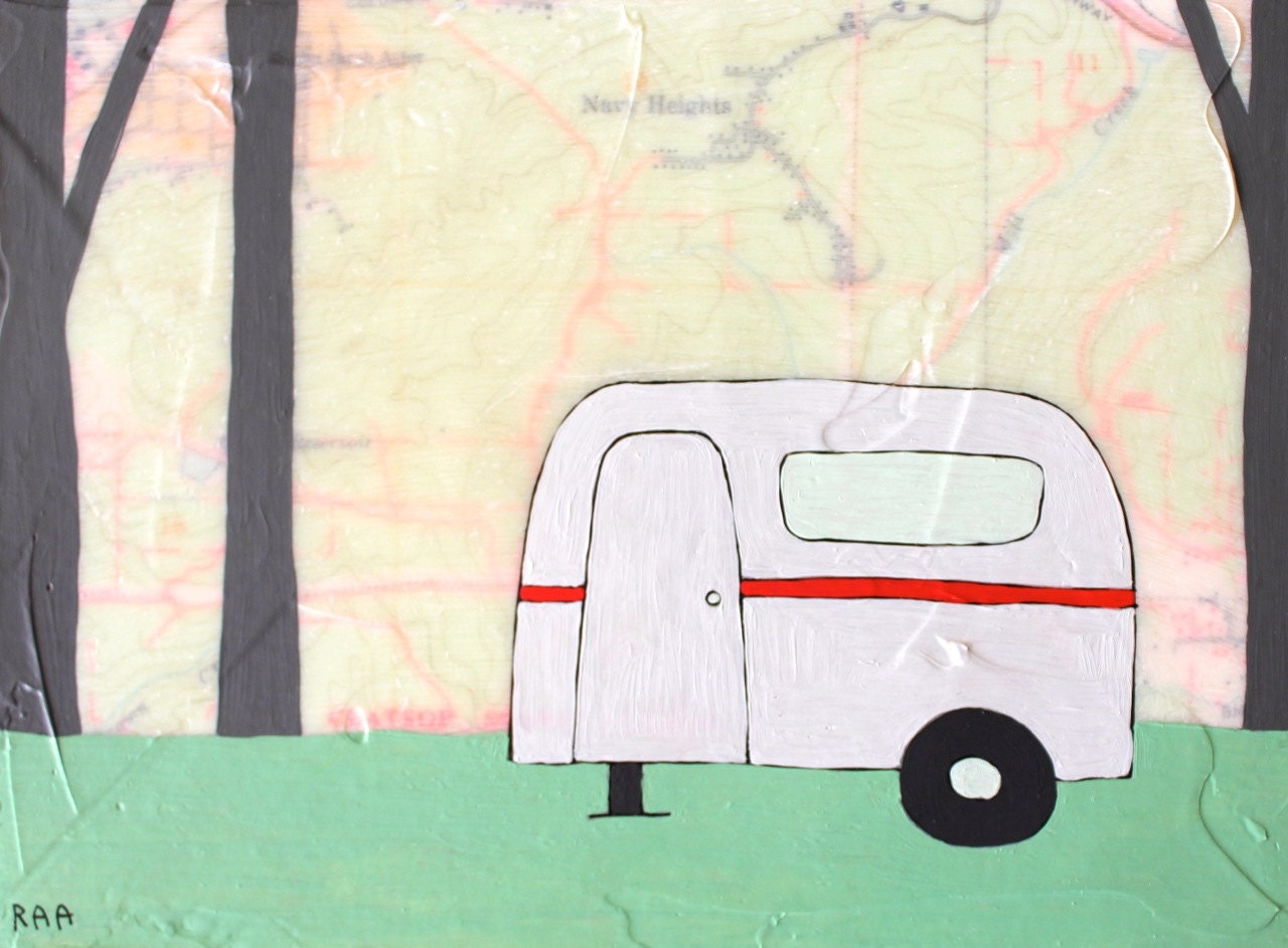 Mill Creek- Original Map Painting 6" x 8" - Airstream Camping Art