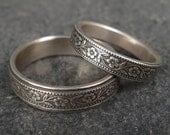 Wedding Band Set - Floral Wedding Rings in Sterling Silver