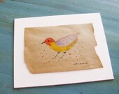 Original painting on antique paper, bird