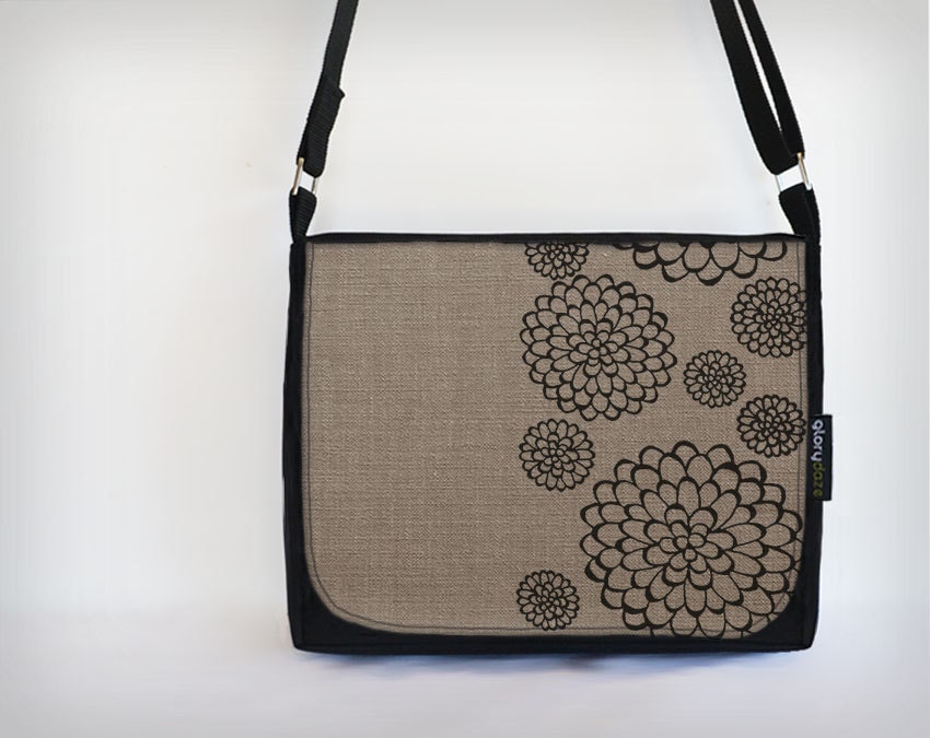 Satchel - Brown Dahlia - Bag Canvas Screen Print Floral messenger