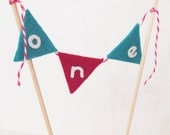 Red and Teal Cupcake Decoration - Cake Bunting - Personalized Party Decoration - Wool Felt