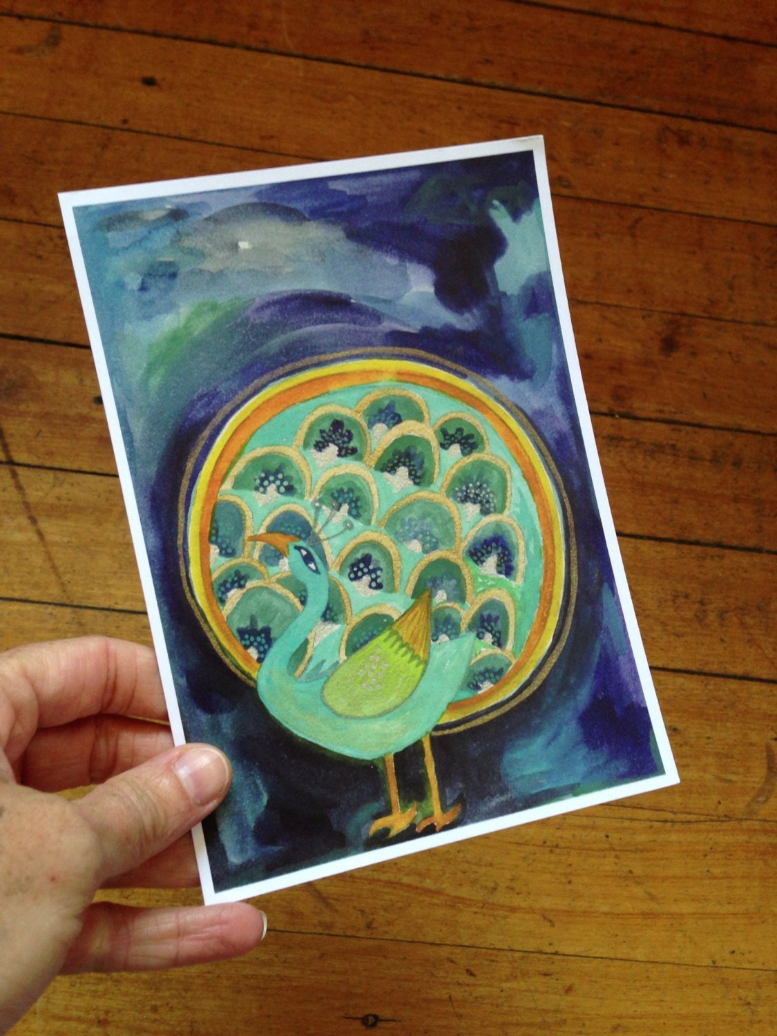 peacock. 5x7 print.