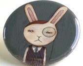 All Business Bunny, pinback button of original illustration by Anna Tillett Designs