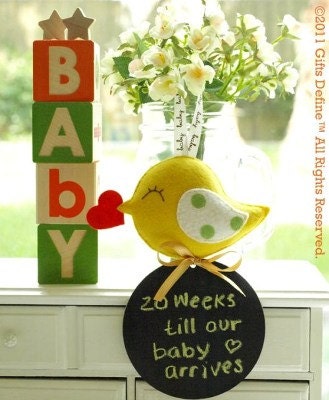 Baby Greetings Bird - keepsake to record baby birth, growth, pregnancy, rewriteable chalkboard for personalized message (FREE BABY CARD)