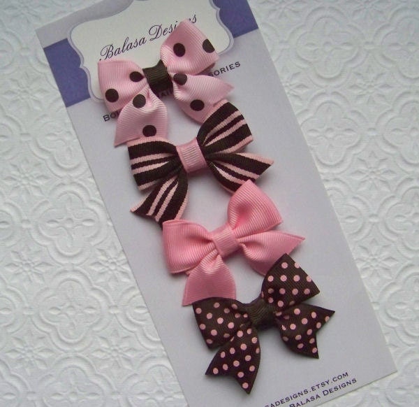 Boutique Pink and Brown Petite Bow Set