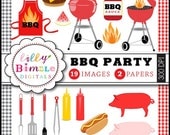 Barbecue Party clipart gingham papers INSTANT DOWNLOAD for invites, crafts and design Il_170x135