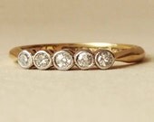 Art Deco Five Diamond Eternity Ring, 18k Gold Platinum & Diamond Engagement Ring Approx. Size US 6.75