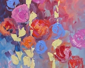 MOVING SALE - Floral Painting Original Art Abstract Flowers Surreal Still Life Landscape Acrylic Painting on Canvas by Linda Monfort