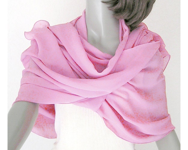 Pink Shawl Wrap 100% Silk Chiffon Unique Hand Dyed Rose Pink 22" x 86" .