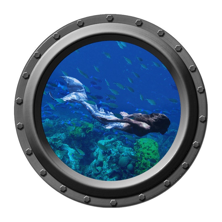 She Swims Mermaid Porthole Vinyl Wall Decal