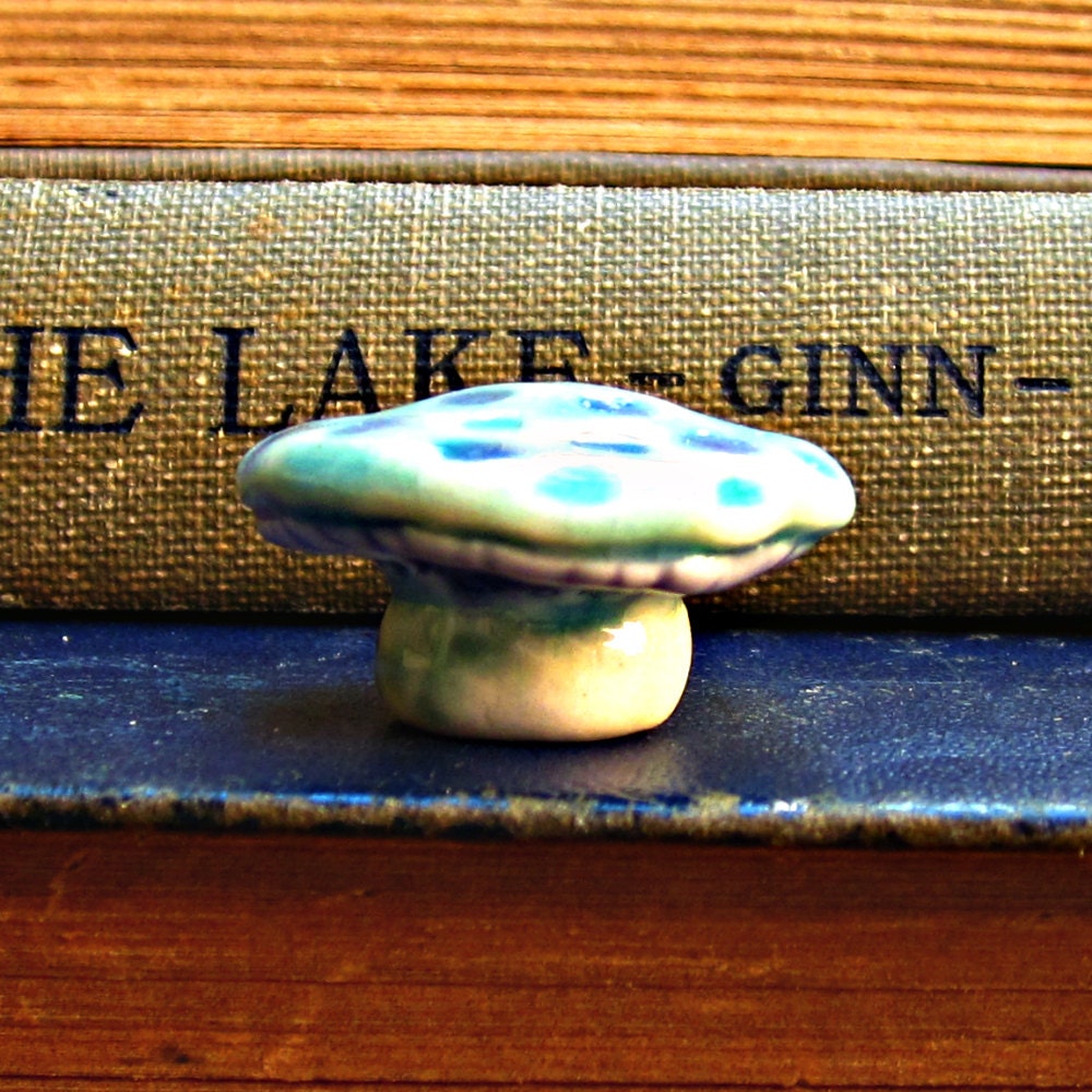 Ceramic Miniature Mushroom with Textured Cap in Teal
