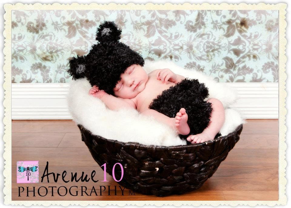 Super Fuzzy BLACK Bear Hat and Diaper cover set  - size newborn