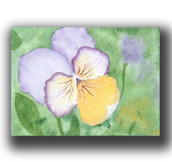 ACEO watercolor PANSY original painting