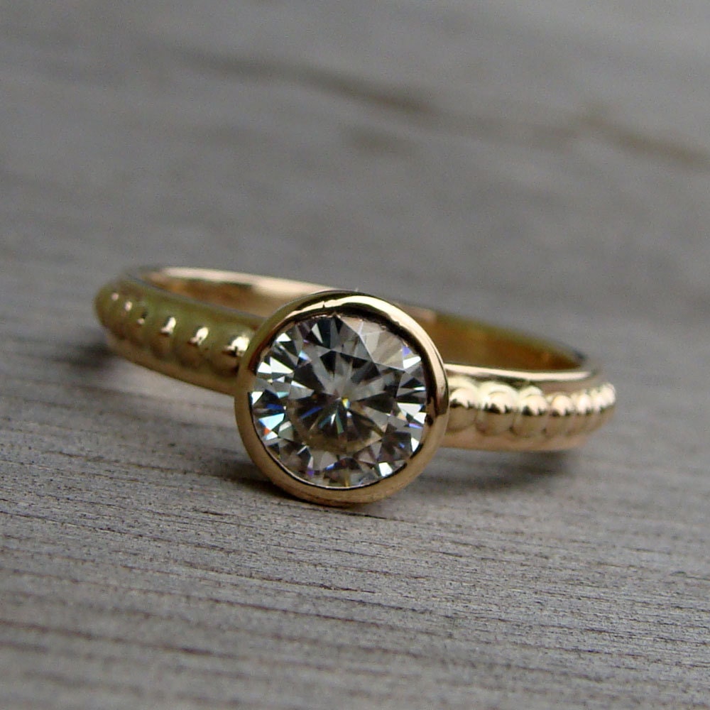 Forever Brilliant Moissanite Engagement Ring, Recycled 14k Yellow Gold Solitaire, Made To Order