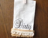 Mini flour sack dish towel Dishwasher Clean Dirty Magnet sign Shabby lace fringe tan white cottage chic