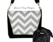SALE Padded Water Resistant Camera Bag DSLR Camera Bag Slr Camera Bag Purse Pockets Woman's Camera Handbag Chevron Gray White Padded